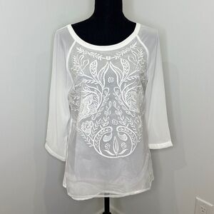 Sheer White Long Sleeve Blouse